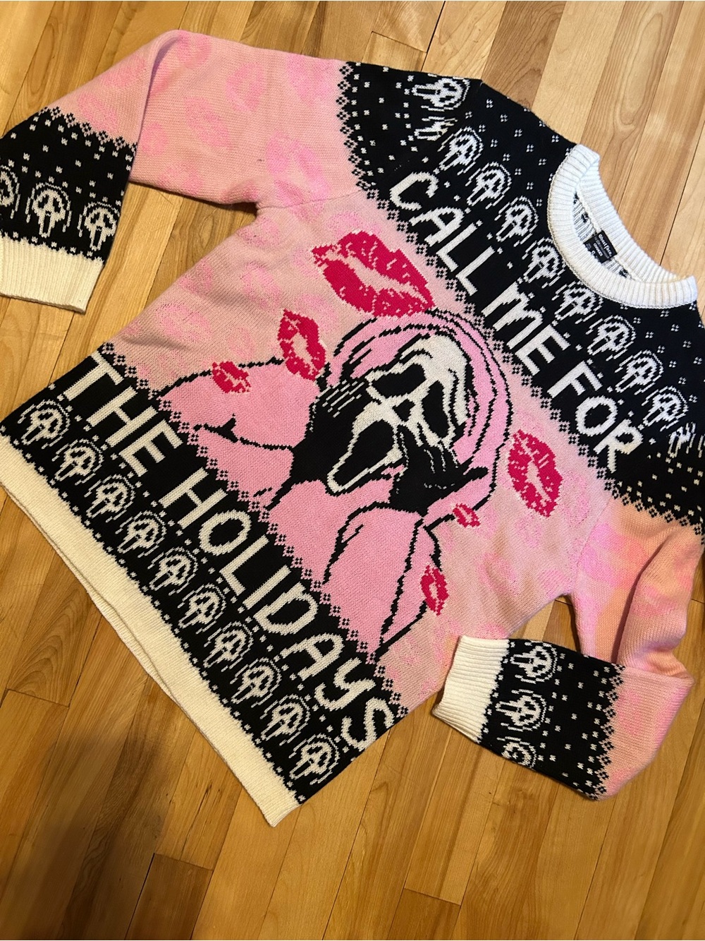 Call Me For The Holidays Pink Novelty Sweater scream